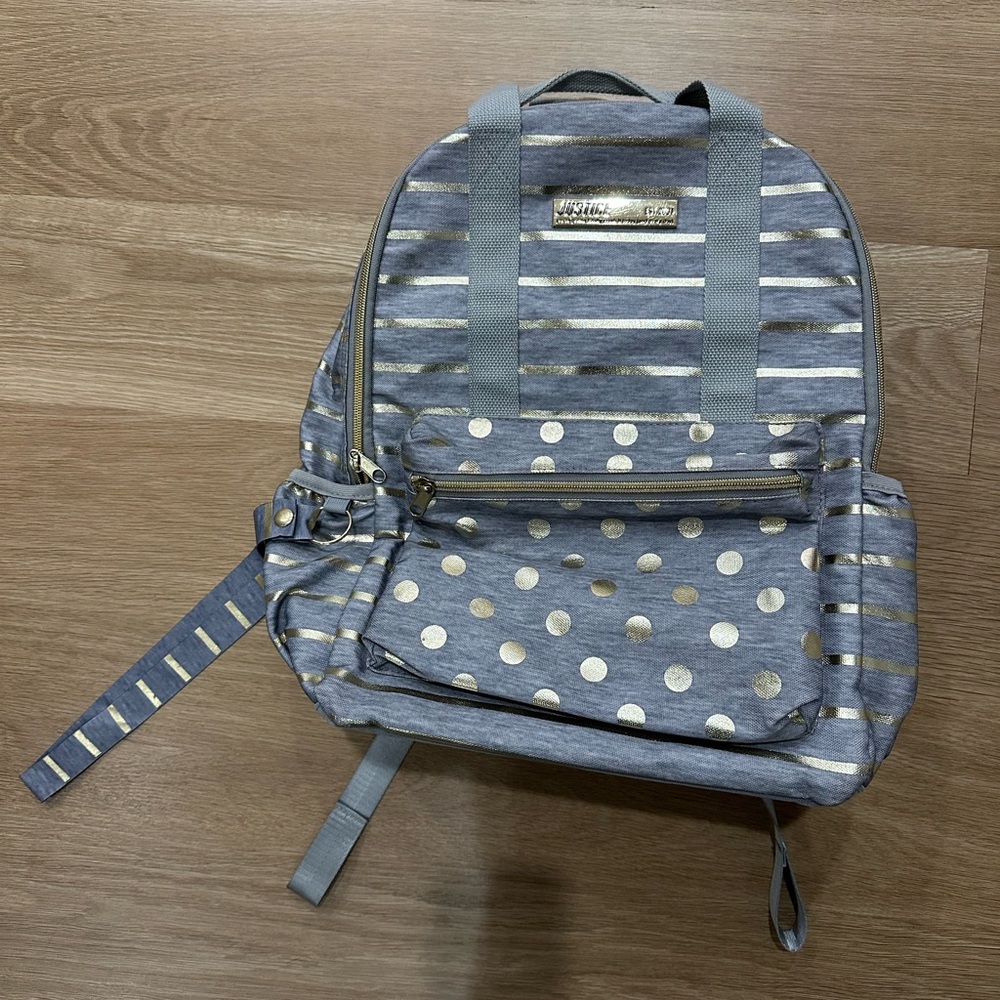 Justice Gray & Gold Striped Polka Dot Backpack